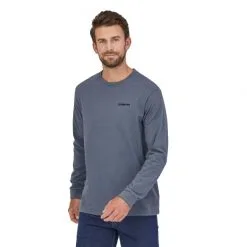 Patagonia Men's Long-Sleeved Fitz Roy Trout Responsibili-Tee / Navy Blue -Flugor säljbutik patagonia ls 2 1