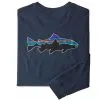Patagonia Men's Long-Sleeved Fitz Roy Trout Responsibili-Tee / Navy Blue -Flugor säljbutik patagonia ls navy