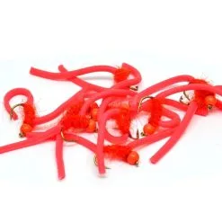 Flyfishing Masters Squirmy Fluo Hot Orange -Flugor säljbutik squirmy fluo red 2
